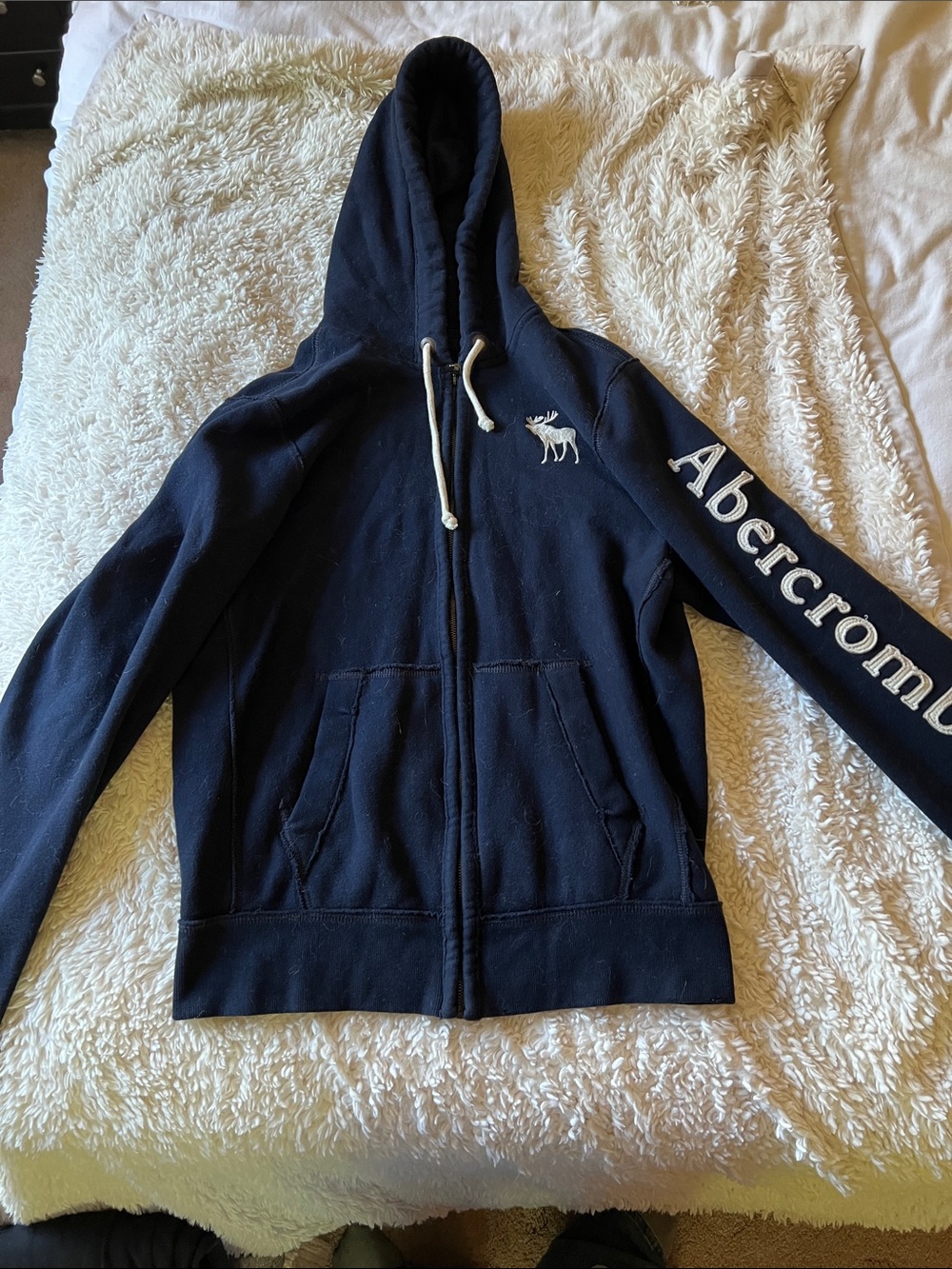 Men’s Abercrombie & Fitch Navy Blue Zip-Up Hoodie with Embroidered Moose